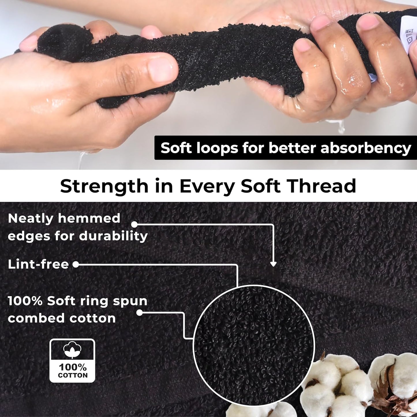 100% Cotton Wash Cloths - Soft Absorbent Shower and Face Towels | 12 Pack, 12" x 12" for Adults & Kids