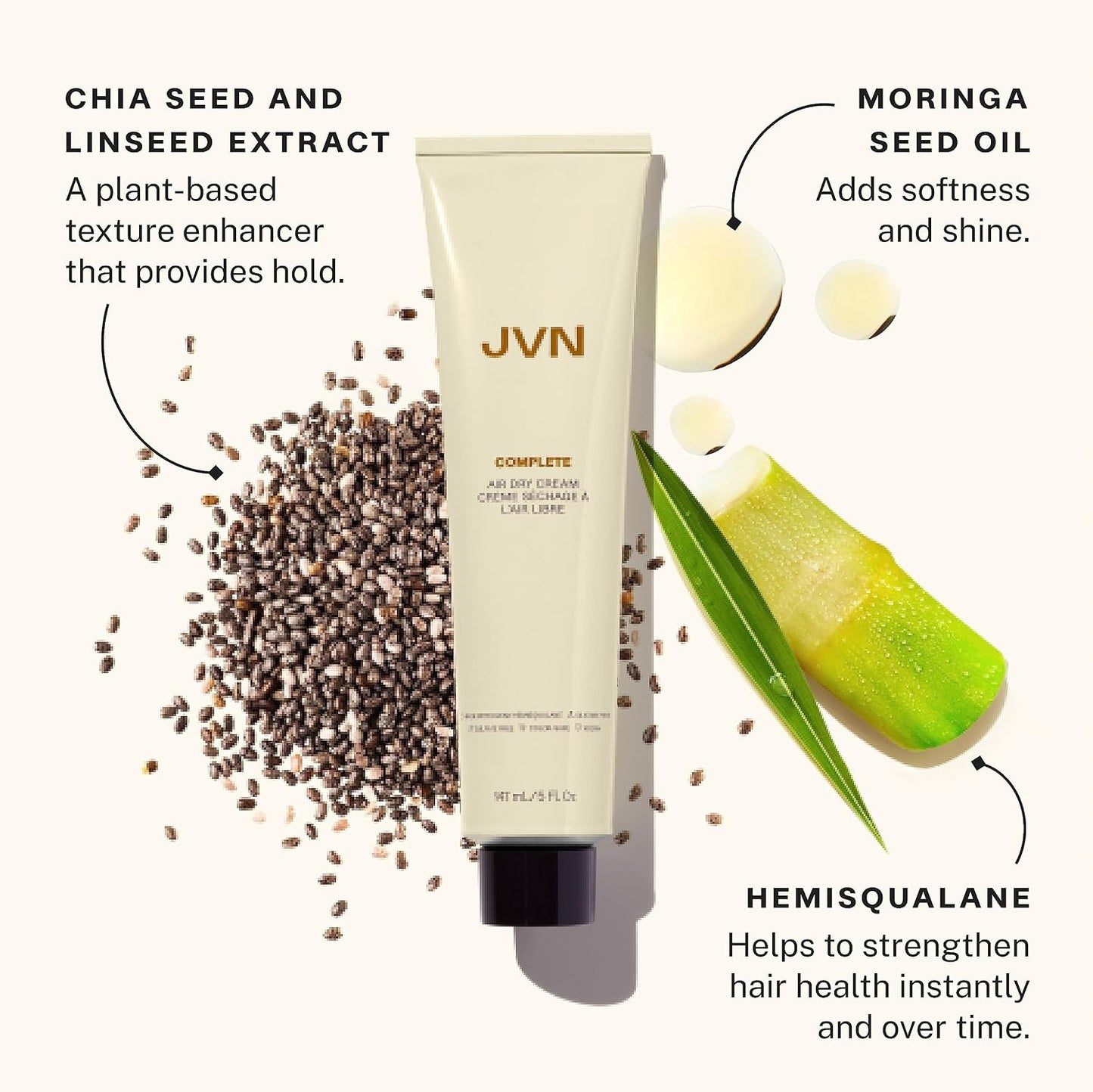 JVN No Heat Air Dry Cream - Hair Smoothing & Curl Enhancer, 5 Fl Oz | Silicone-Free, Natural Texture