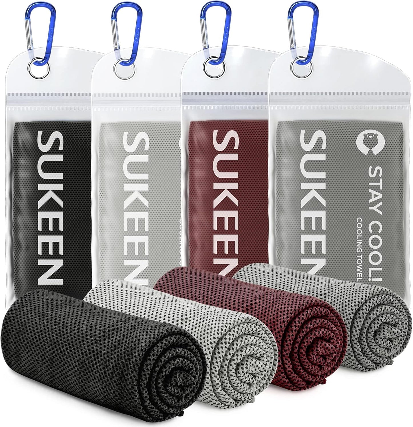 Sukeen Cooling Towels - 4 Pack Microfiber Ice Towels for Yoga, Sports, Gym | 40"x12" Soft & Breathable