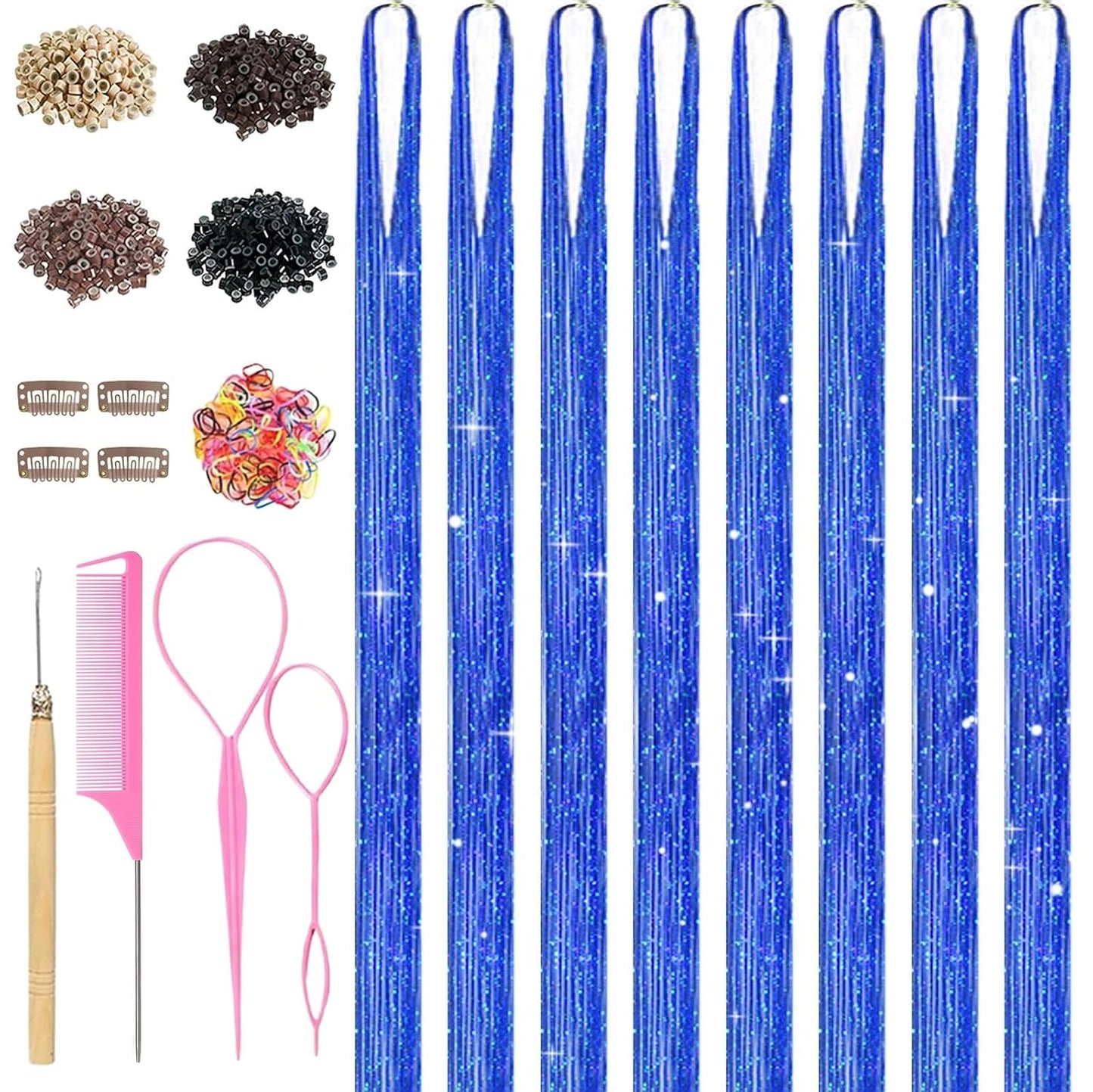 Pink Hair Tinsel Kit - 8 Pcs 48-Inch Glitter Strands for Girls & Women | Hair Accessories for Parties & Festivals