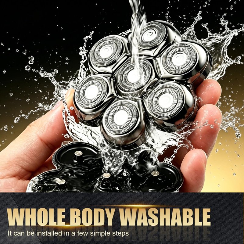 7 Blade Floating Replacement Shaving Head, Washable Shaver Blade Heads Compatible with Freebird, Replacement for Head Shaver, Wet & Dry for Rotary Shavers with 3 Cleaning Brush, Silver（3 Pack）