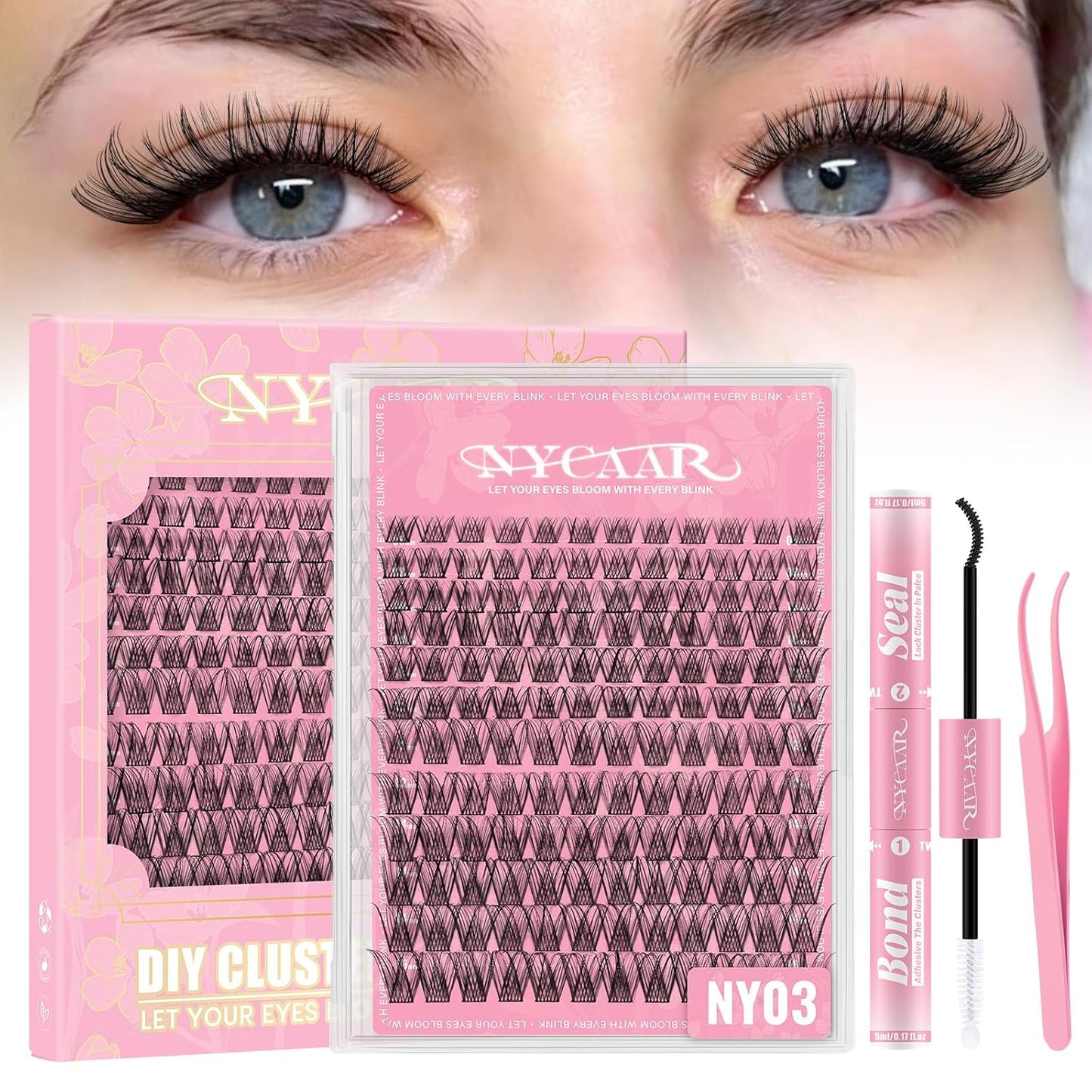 Natural Eyelash Clusters - 144pcs Wispy Lash Extensions | C Curl, Invisible Band, 8-16mm for Beginners