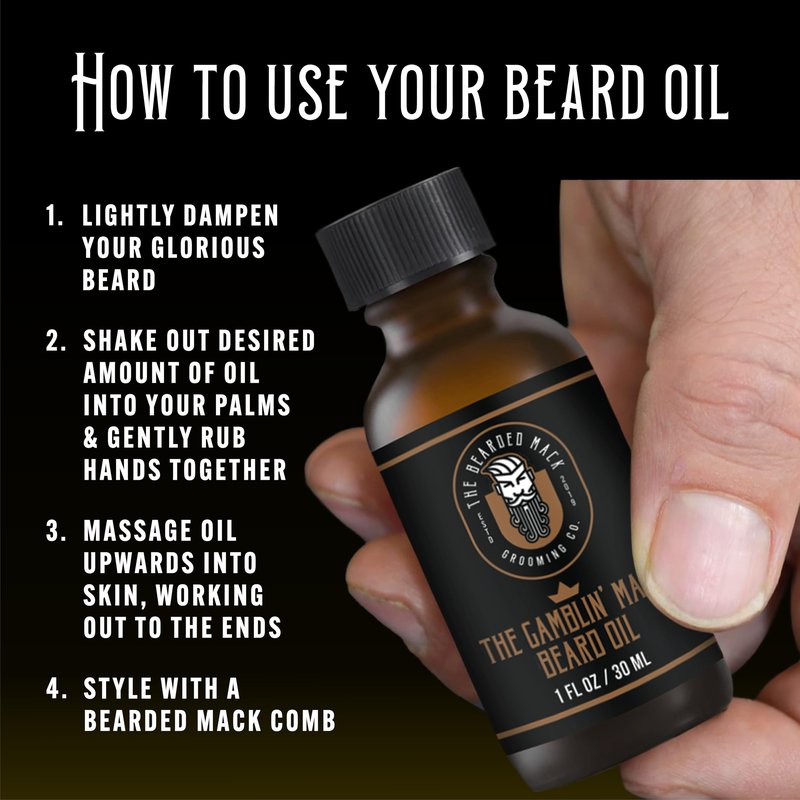 The Bearded Mack Grooming Co Beard Oil - Gamblin' Mack - Oud, Leather & Frankincense - Hydrates and Soothes, Handcrafted in USA, 1 Fl Oz