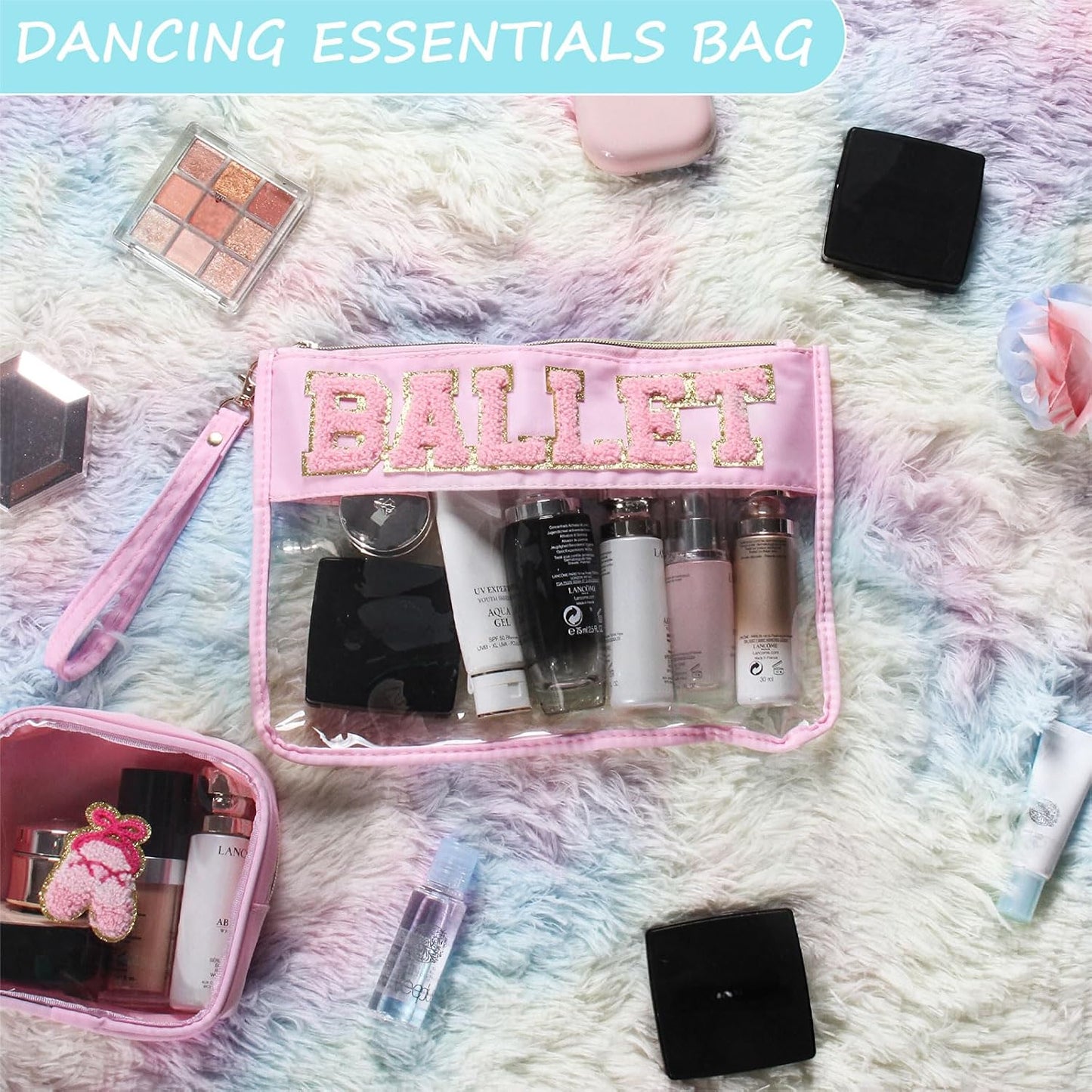 Ballet Gifts Makeup Bag Set - 2 Pcs Chenille Patch Cosmetic Organizer | Waterproof Travel Pouch for Women