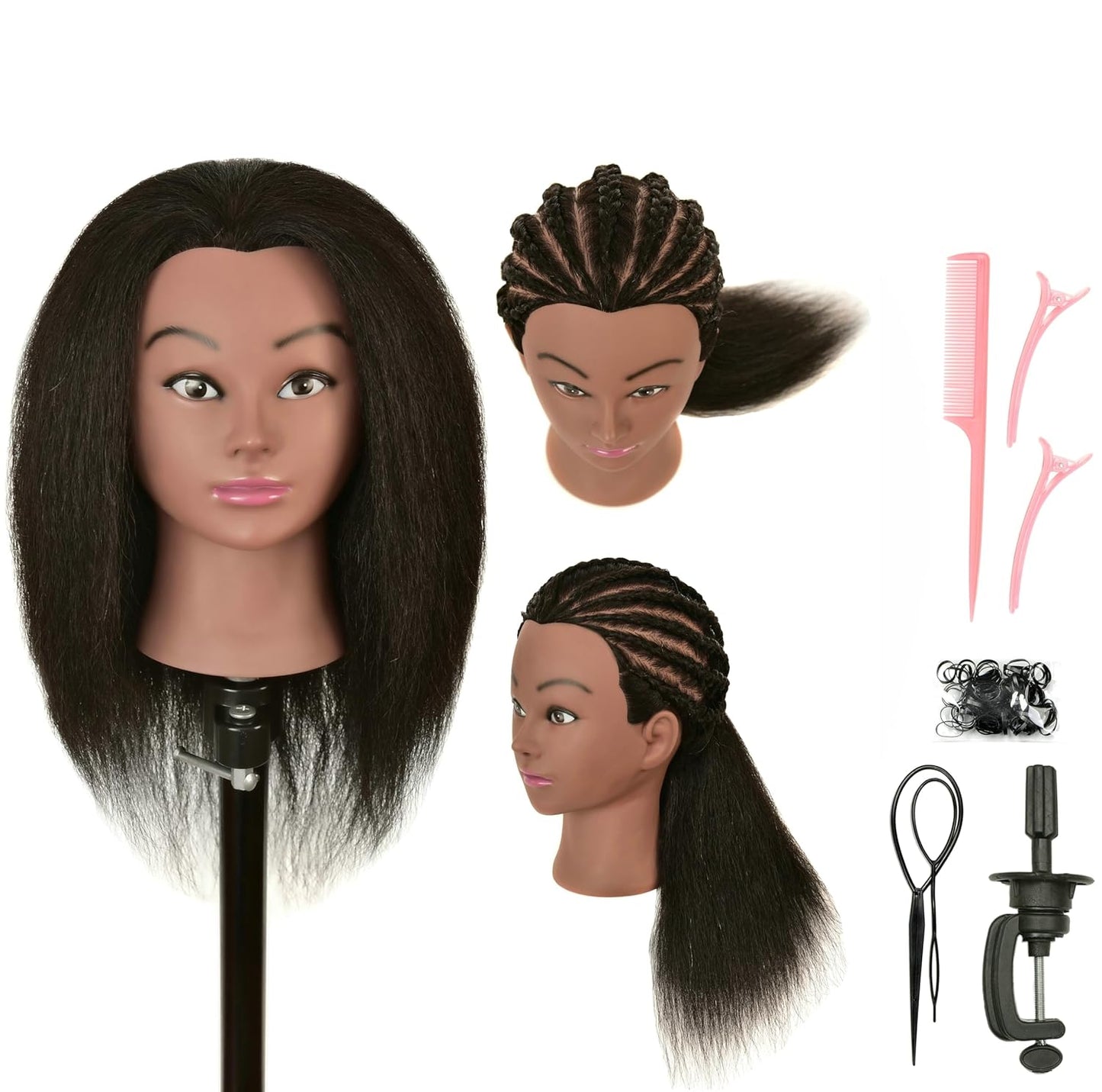 Human Hair Mannequin Head - Realistic Styling Practice Doll with Stand for Cosmetology | Ideal for Braiding & Hairdressing