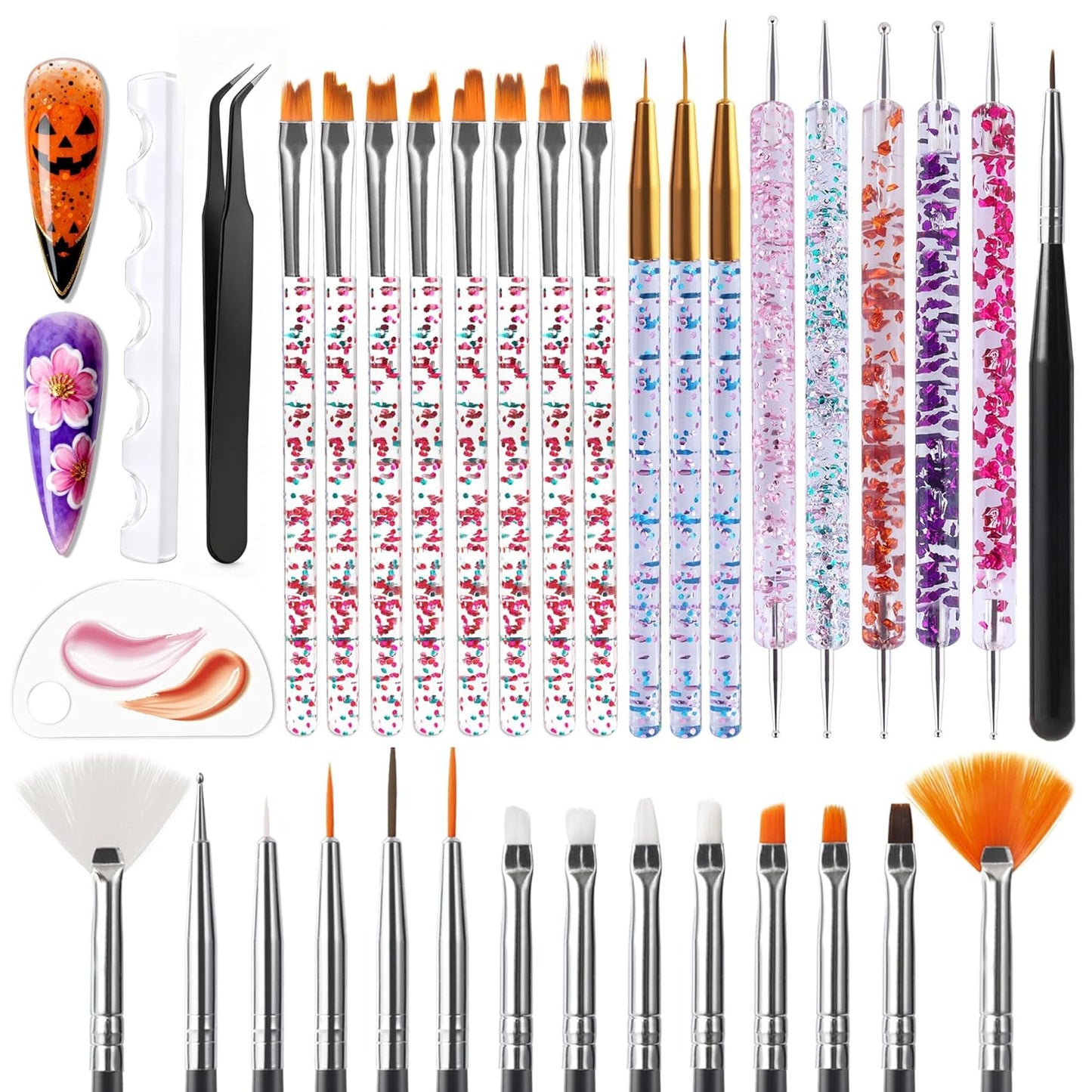 Artdone Nail Art Brush Set - 31 Pcs Professional Tools for Gel Polish Design | Dotting, Striping & Dust Brushes