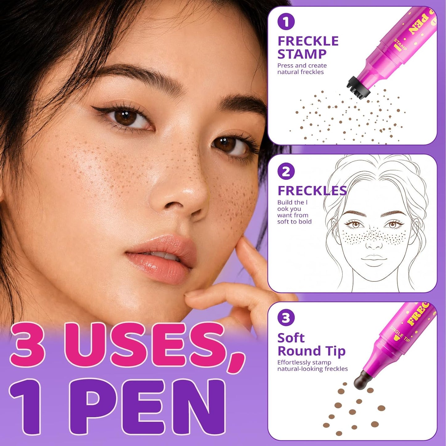 Freckle Stamp Pen - Dual-Ended Waterproof Makeup Marker for Realistic Faux Freckles | Deep Espresso Brown