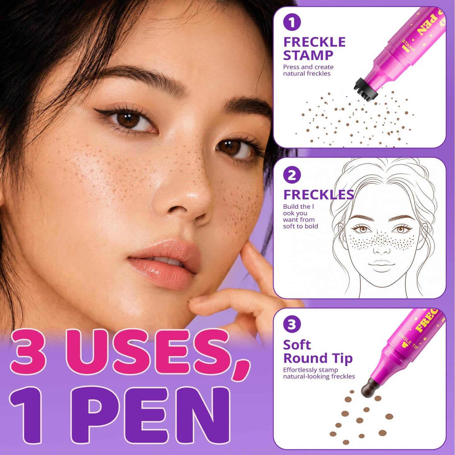 Dual-Ended Freckle Pen, Sponge Stamp & Precision Tip,01 Beige Brown