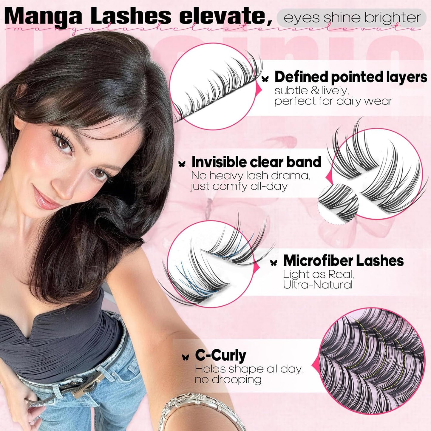 Manga Lash Clusters - Natural Wispy Eyelash Extensions | C-Curl 8-14mm, 180pcs DIY Kit
