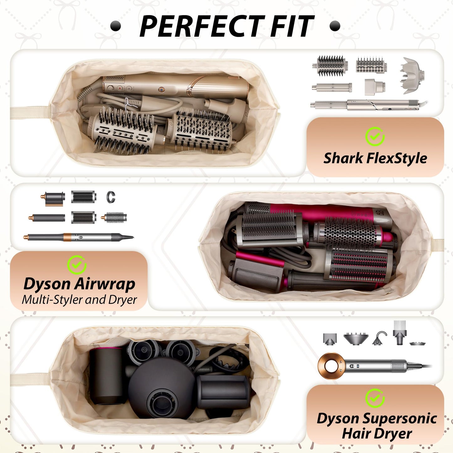 Linpr Shark Flex Style Case, Travel Hair Dryer Bag Compatible with Dyson Airwrap, Quilted Hair Tool Organizer Bag for Women, Portable Carrying Case for Flat Curling Iron Accessories (Beige)