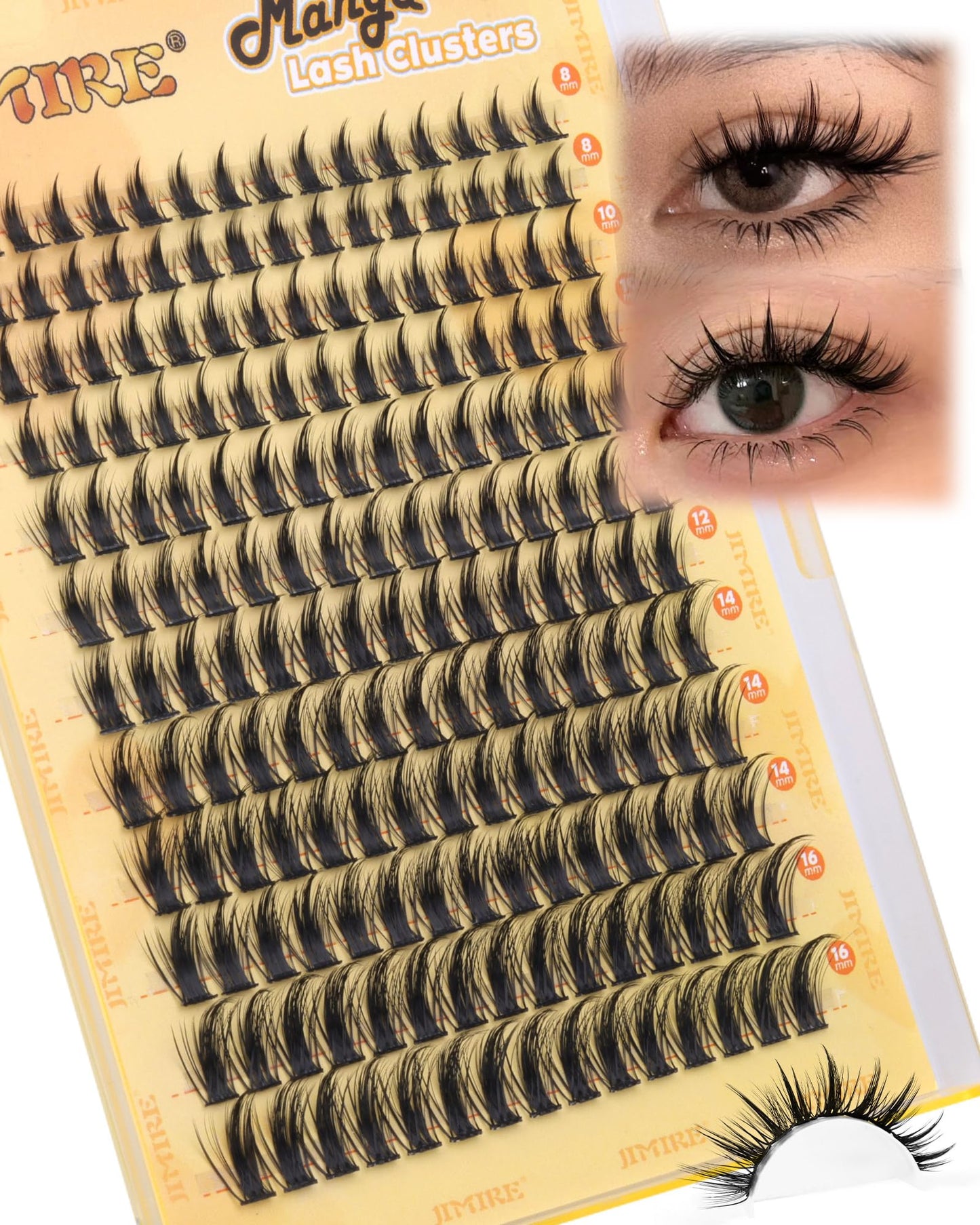 JIMIRE Wispy Lash Clusters Extensions 180Pcs Anime Eyelash Clusters D-Curly Manga Lashes Clusters Natural Look 8-16MM Cluster Eyelash Extensions Individual Lash Extension Pack