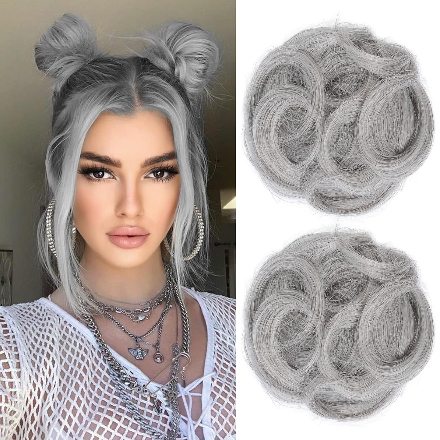 Mini Claw Clip Hair Bun Extensions - 2 PCS Messy & Cat Ears Updo Accessories | Golden Blonde Mix