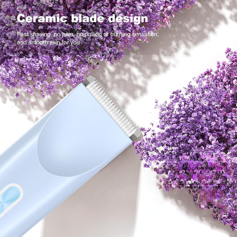 Electric Shaver for Women, 2-in-1 Electric Razor for Womens Legs Underarm Face Pubic Hairs, Rechargeable Razor Body Hair Trimmer Wet & Dry Use,Light Blue