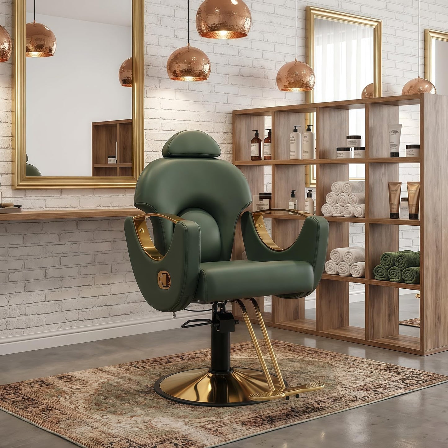 Tythical Salon Chair for Hair Stylist, Barber Salon Chair Reclining Hairdresser Chair with Hydraulic Pump 360 Swivel Styling Braiding Chair for Home Barbershop Tattoo Shampoo Spa, Green Glod