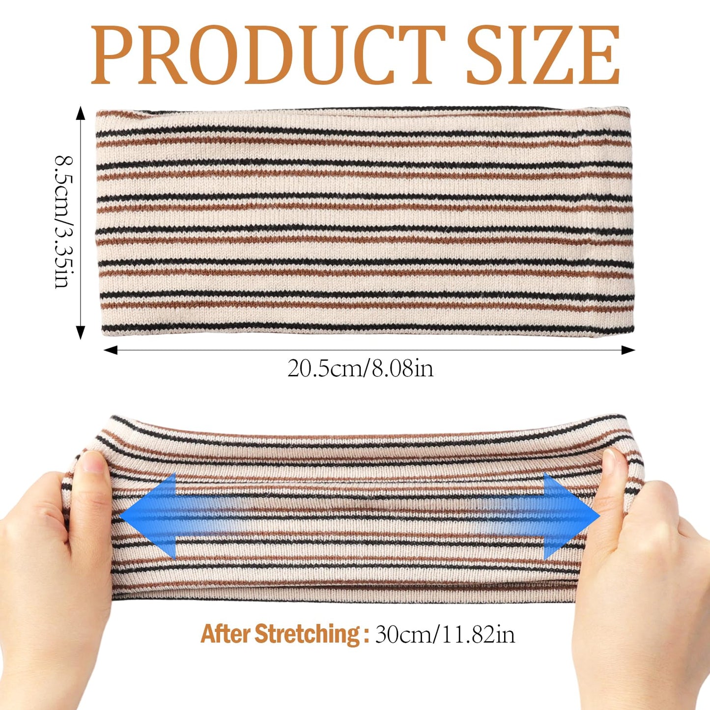 BLMHTWO 3PCS Striped Headbands for Women, Stretchy Elastic Head Bands Soft Fabric Hair Bands Wide Non Slip Head Band for Girls Work Out Yoga Fashion Running Sports (Black, beige)