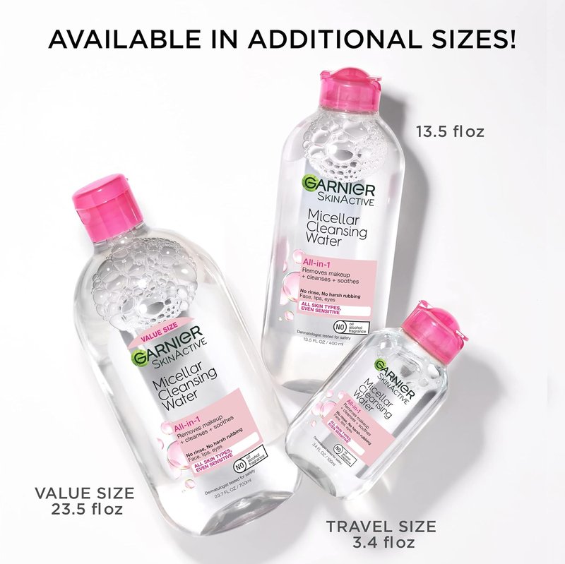 Garnier Micellar Cleansing Water - All-in-One Makeup Remover & Facial Cleanser for All Skin Types | 3.4 Fl Oz (100mL)