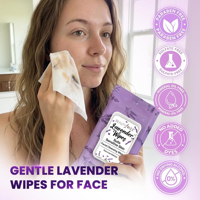 Lavender Face Wipes - Gentle No Rinse Makeup Remover with Aloe & Vitamins - Extra Soft for Sensitive Skin | 120 Pcs
