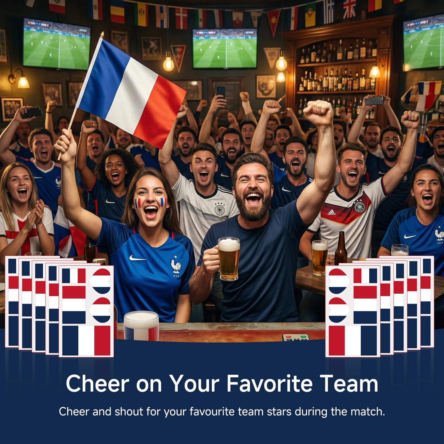 GMLIRTN 50 Pcs for Fan Flag Tattoos for World Cup 2026 - Waterproof Temporary Stickers for Team Pride & Viewing Parties（France）
