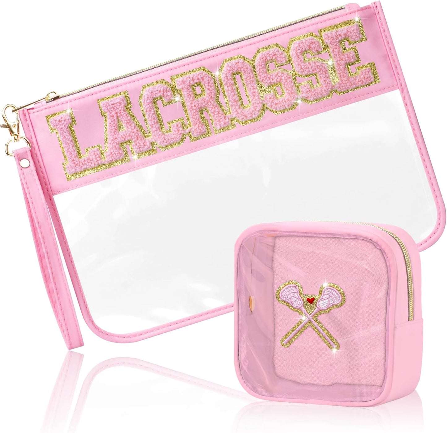 Softball Gifts Makeup Bag - 2 Pcs Clear PVC Organizer Pouch | Waterproof Travel Toiletry Bag for Women