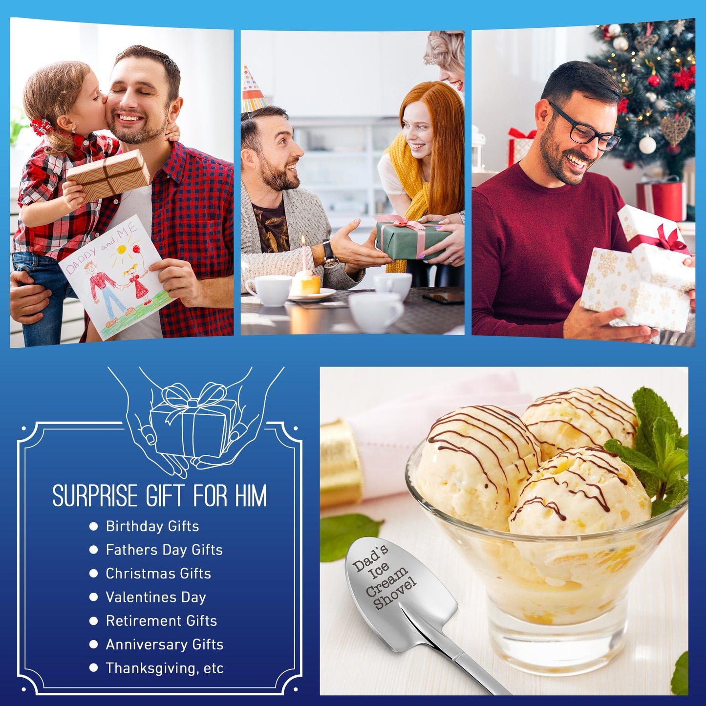 Dad Fathers Day Birthday Gift, from Daughter/Son, Fathers Day for Dad Daddy Grandpa Husband, Funny Dad's Ice Cream Shovel Daddy Father-in-Law Grandfather Valentines Stuffers Easter Basket Essentials