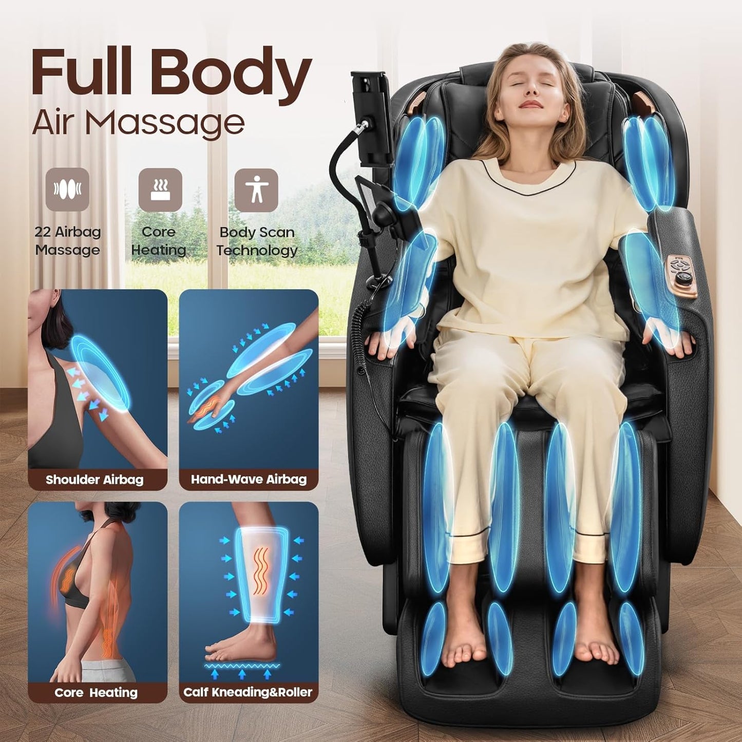 4D Massage Chair - Full Body Shiatsu with Zero Gravity & Core Heating | 53.5" SL Track, 22 Airbags, Smart Foot Rollers, Yoga Mode