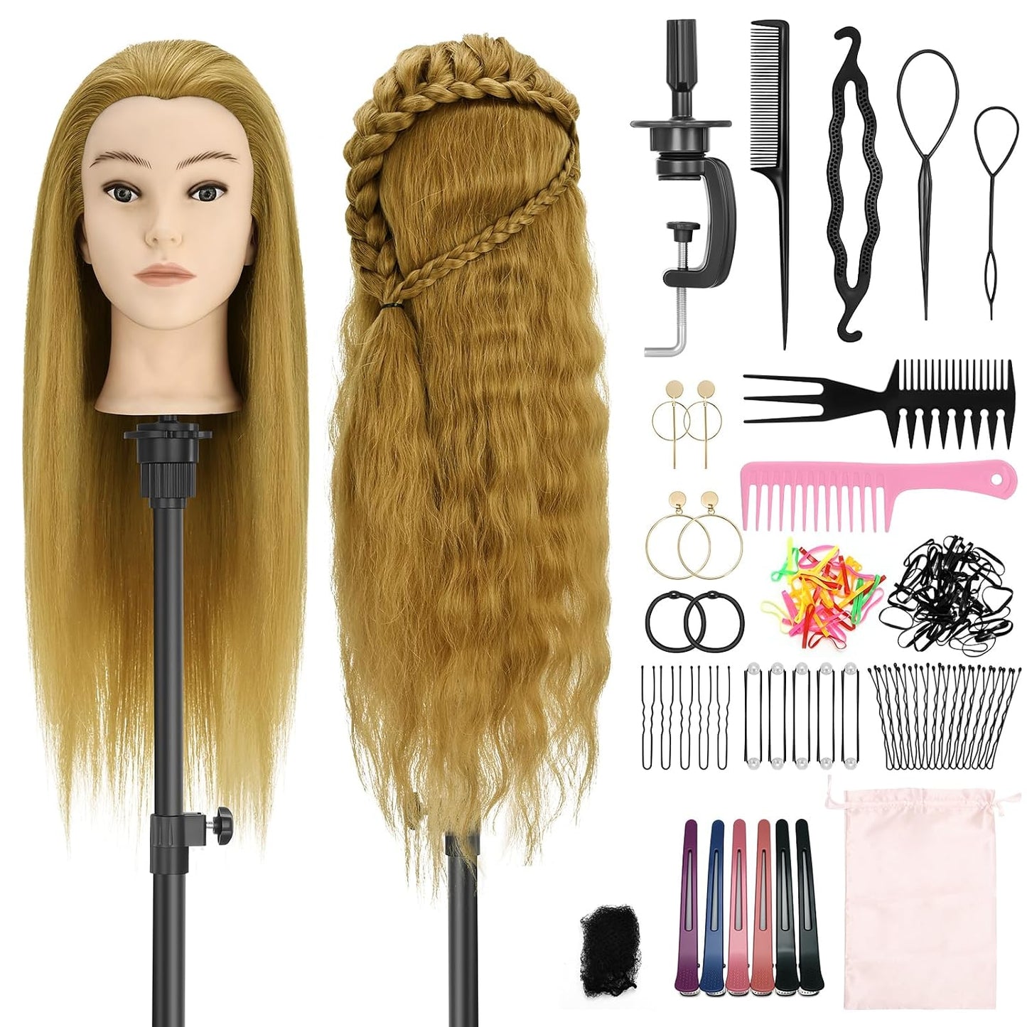 Afro Mannequin Head - 20” Human Hair Cosmetology Doll with Tripod Stand | Ideal for Hairdresser Practice & Braiding