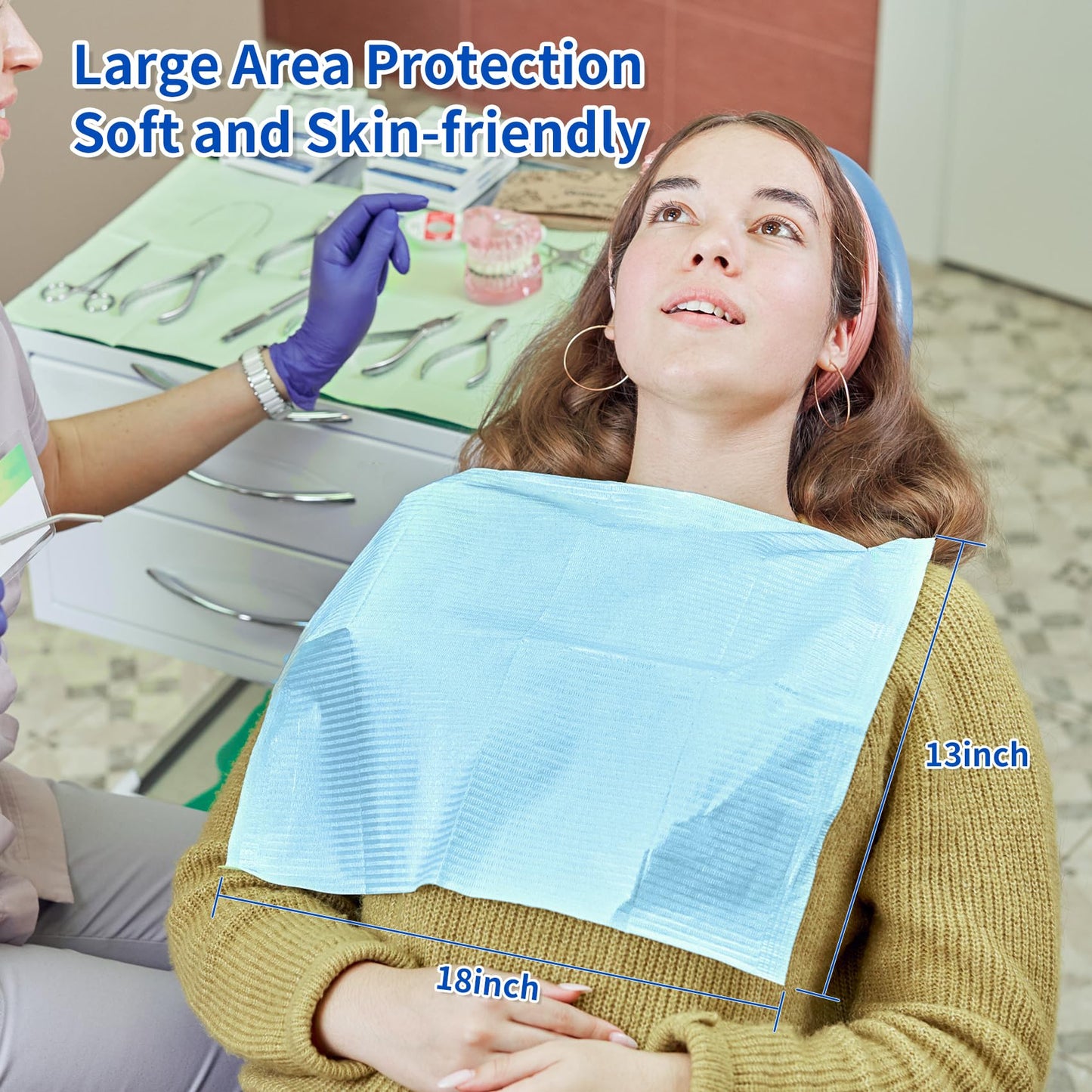 Annhua 125 Pack Dental Bibs Disposable Dentist Bibs Leakproof 3-Ply Disposable Nail Mats Sheet 13 x 18 Inches, Absorbent Waterproof Tattoo Bib Cover for Clinic, Tattoo and Salon - Pink