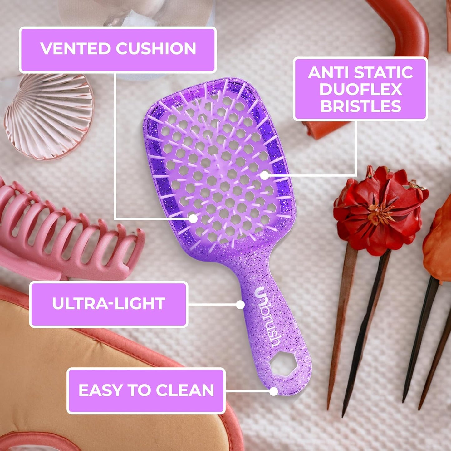 FHI Heat Mini Detangler Brush - Pain-Free Brushing for All Hair Types | Lightweight, Anti-Static Bristles