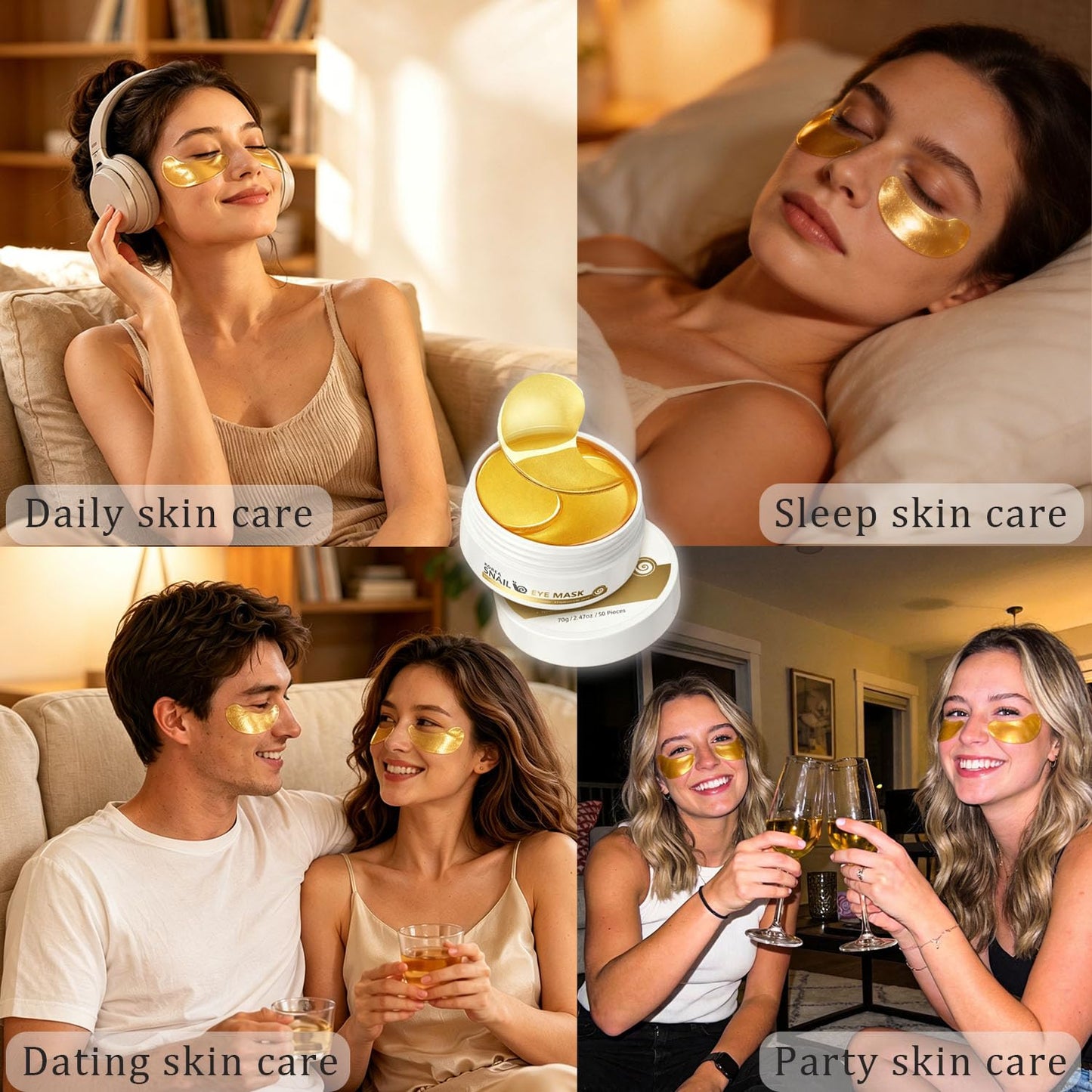 Under Eye Patches, 24k Gold Eye Mask with Hyaluronic Acid, Reduce Wrinkles