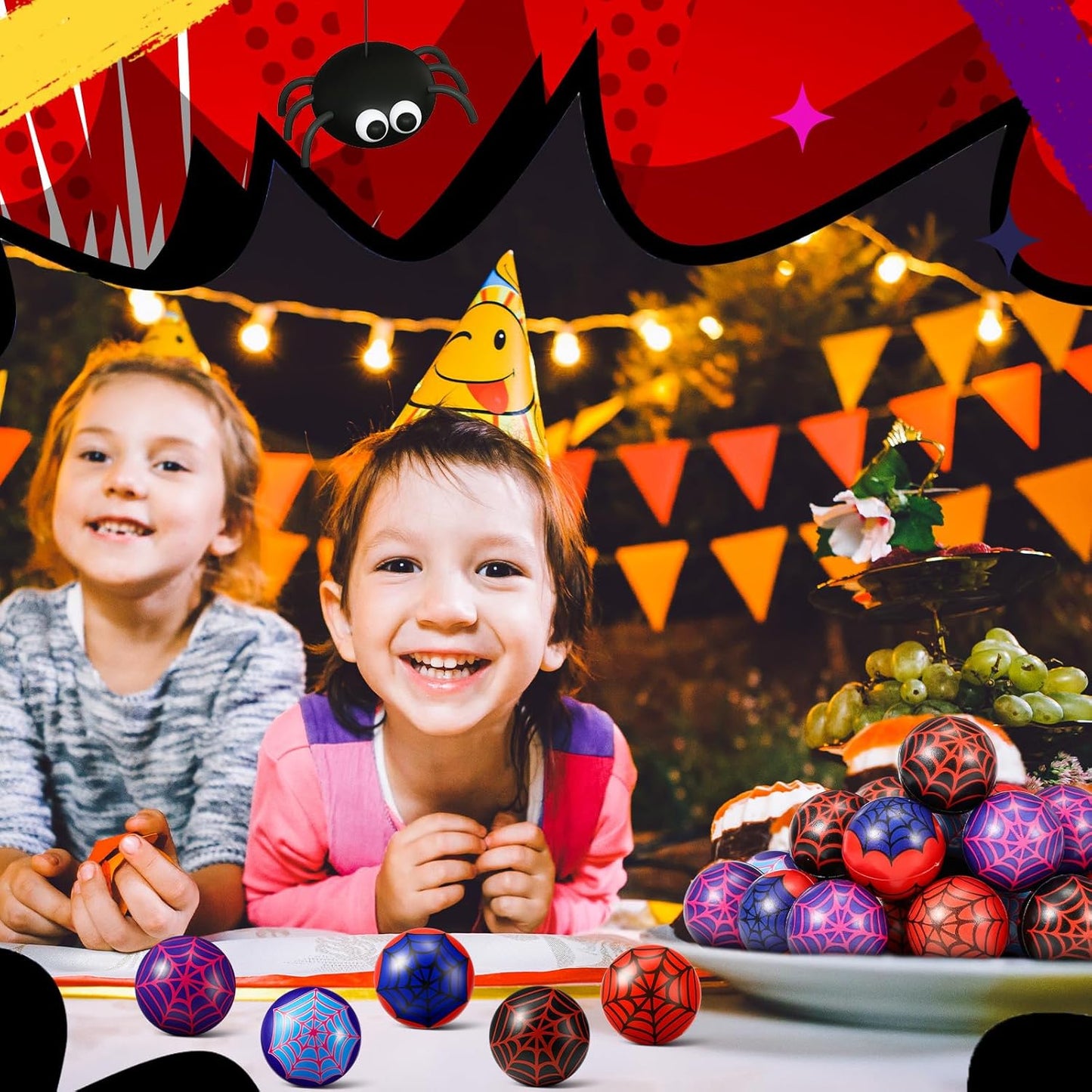 Spider Party Favor Set - 24 Pcs Spider Web Stress Balls for Kids | Fidget Toys & Birthday Goodie Bag Stuffers (3 Styles, 1.57”)