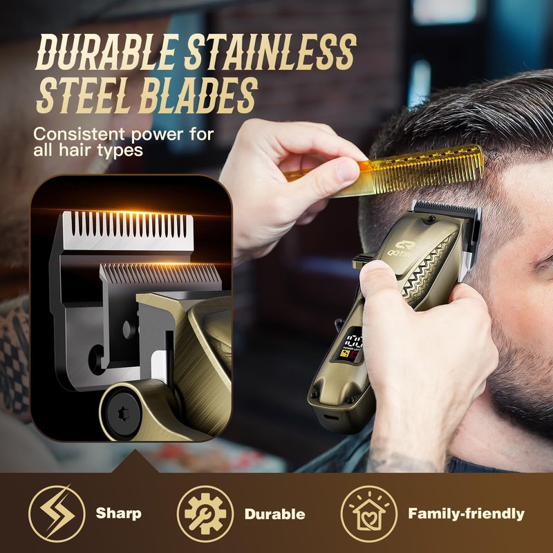 QQTIN Hair Clippers for Men Professional, Cordless Clippers and Trimmers Set for Hair Cutting, 8500RPM Rechargable Electric Hair Trimmer for Self-Haircut and Family Use (Bronze)