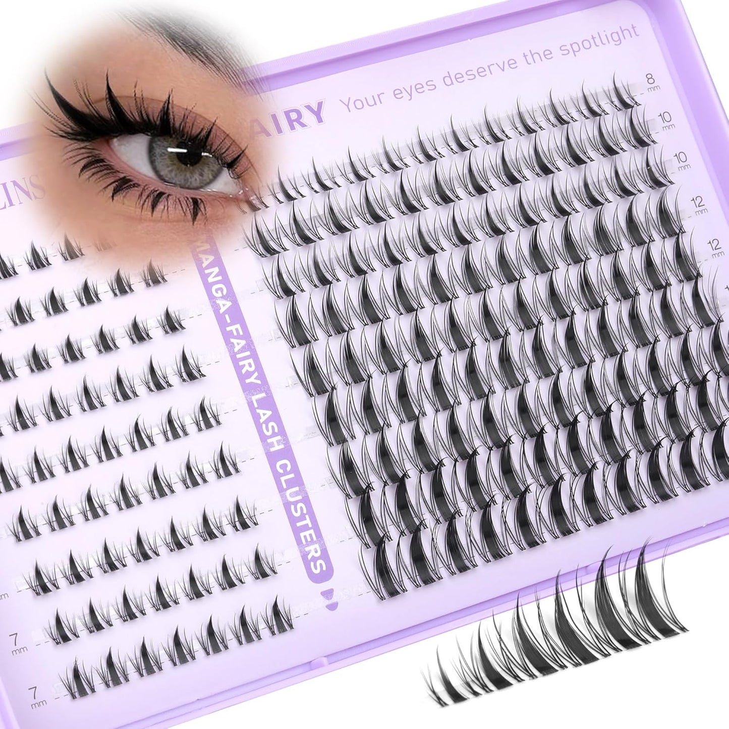 Fairy Lash Clusters - Manga Eyelash Extensions with Bottom Lashes | Natural Wispy Spikes for Daily Makeup