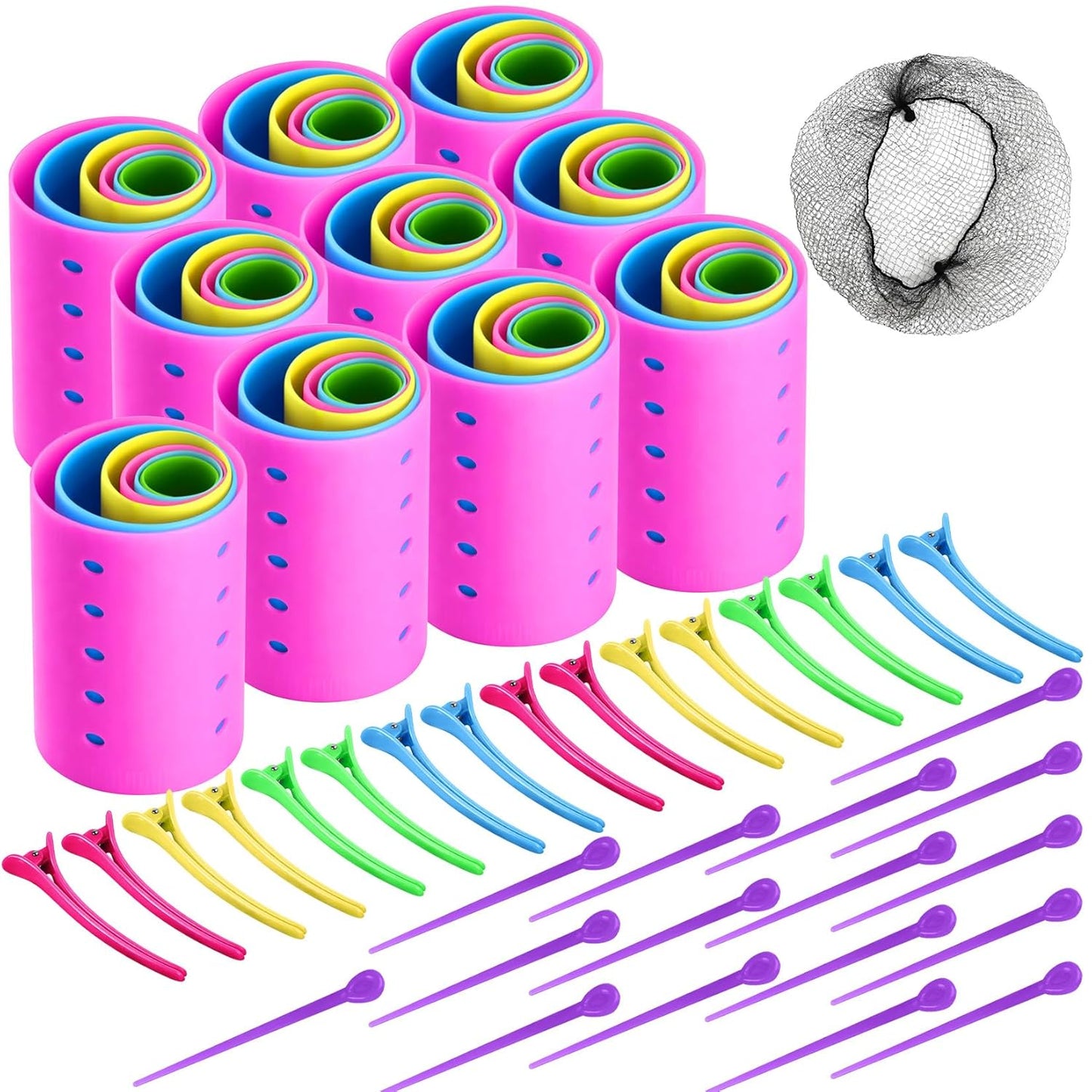 Hair Rollers Set - 60 Plastic Rollers with 60 Pins & 20 Duck Clips | DIY Curling Tools for Men & Women