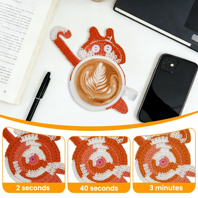 Handmade Crochet Cat Butt Coasters for Drinks - Set of 3 Funny Women Gifts for Cat Lovers, Absorbent Cotton Handwoven Drink Coaster Mats, Quirky Cute Themed Home Decor for Office Housewarming Mom Gift