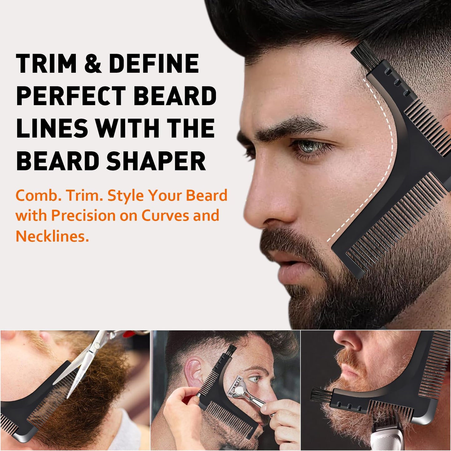 DUAIU 8Pcs Beard Brush and Comb for Men, Boar Bristle Brush and Dual Action Comb - Beard Shaper, Straight Shaving Razor with 10 Blades, Cape, Scissors Styling Cutting Tools with Bag