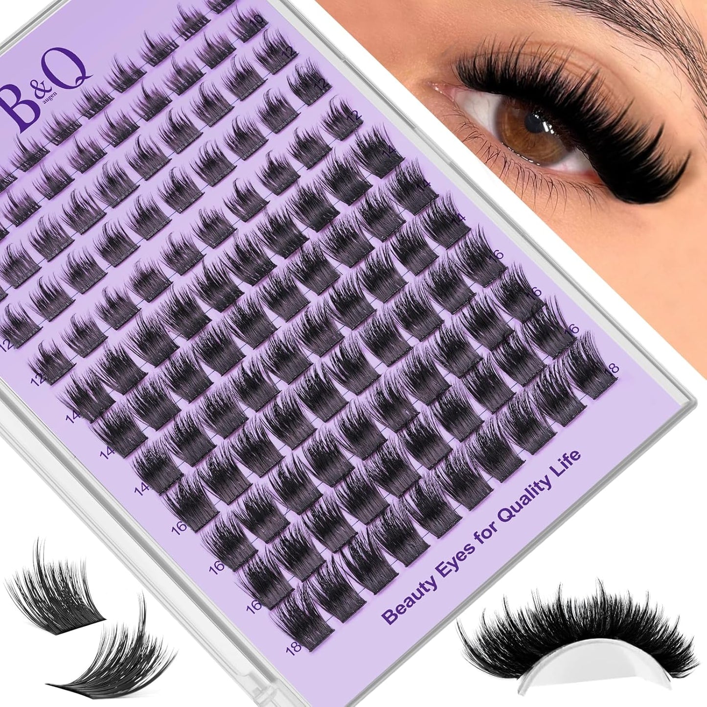 Manga Lash Clusters - Wet-Look Individual Eyelashes | Salon Volume D Curl 10-18mm, 156PCS Reusable DIY Extensions