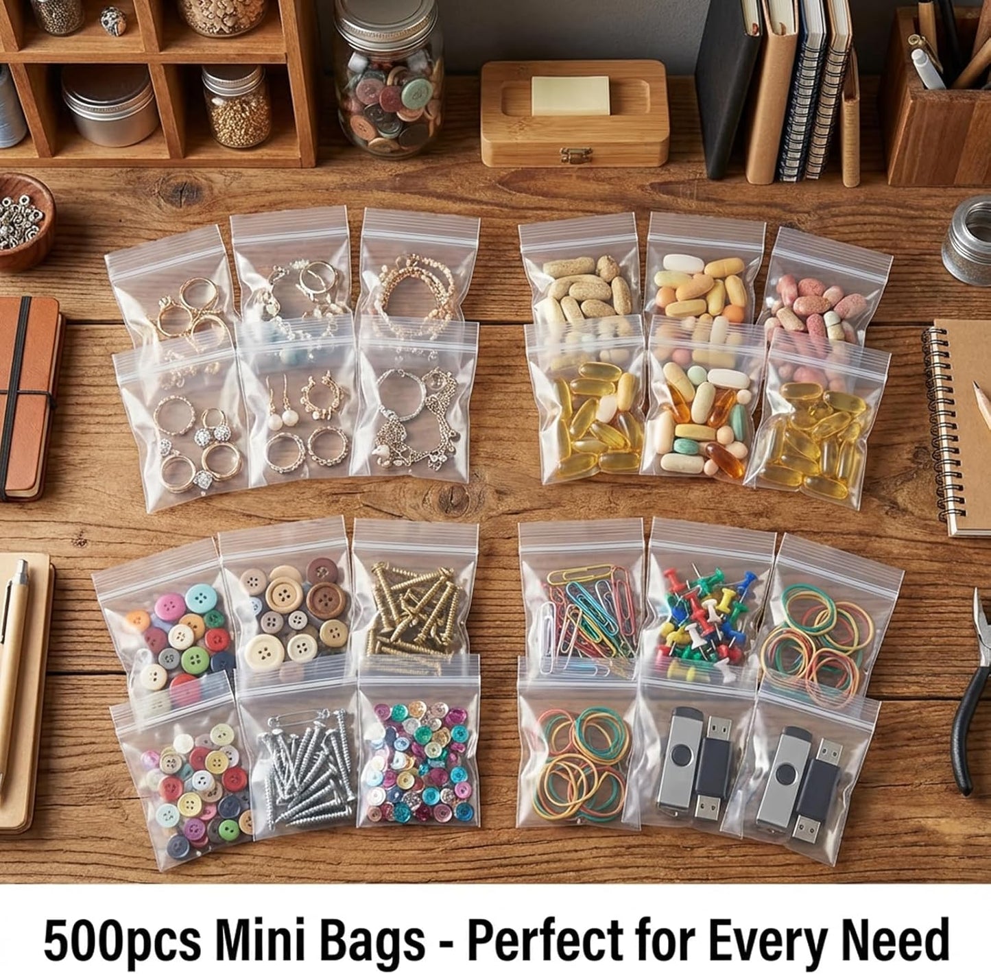 Clear Zip Lock Plastic Bags - 100 Pcs Mini 1.6" x 2.4" Pouches for Jewelry, Beads, Pills & Craft Storage | 4 Mil Thick