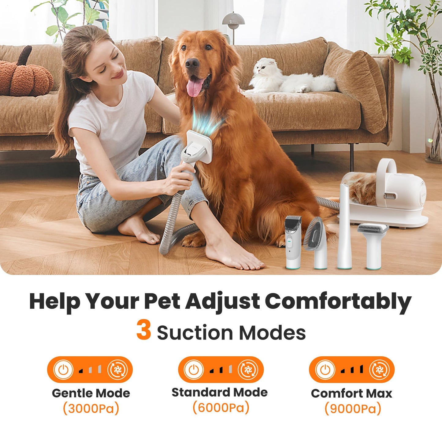 Neakasa P1 Pro Dog Grooming Vacuum Kit, 6-in-1 Pet Hair Grooming with Clippers and Vacuum, 9000Pa Suction, Low Noise, 1L Dust Cup for Home Shedding & Trimming