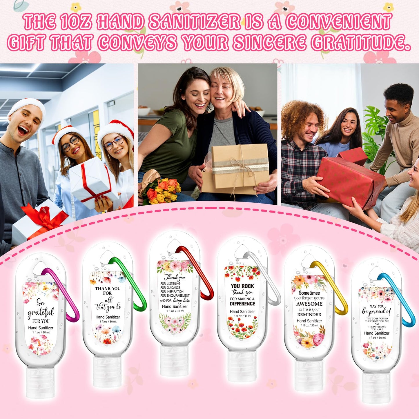 24 Pack Thank You Hand Sanitizer Keychain Bulk Mini Watermelon Hand Sanitizer Gel Scented 1oz Employee Appreciation Gift Bulk for Coworker Teachers Doctors Women Team Christmas Thanksgiving Party