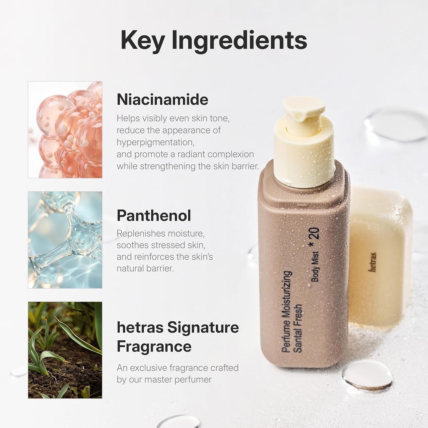 Hetras Perfume Body Mist - Bombshell Scent Hydrating Spray with Niacinamide | Skin Smoothing & Moisturizing | 4.06 fl. oz