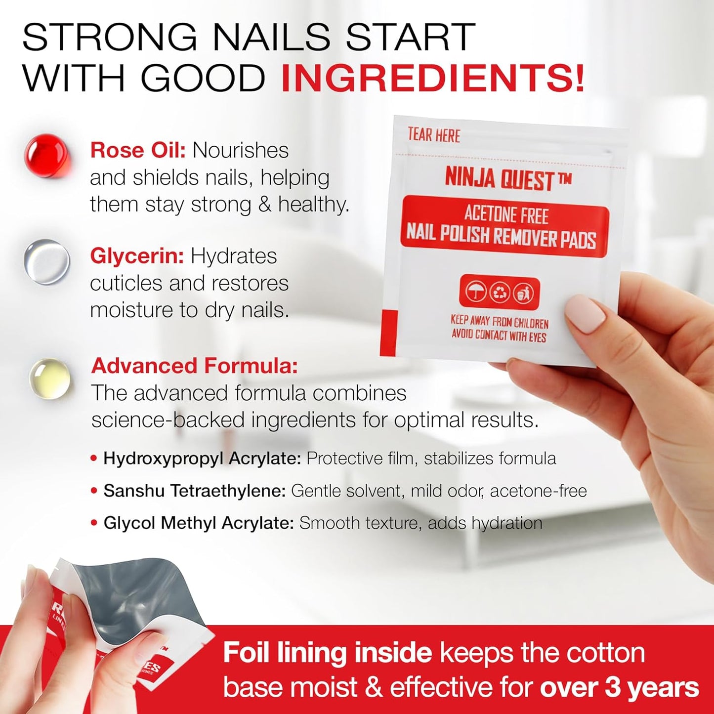 Nail Polish Remover Pads - Non-Acetone Wipes for Gel Polish | 200 Individually Wrapped Travel Kits