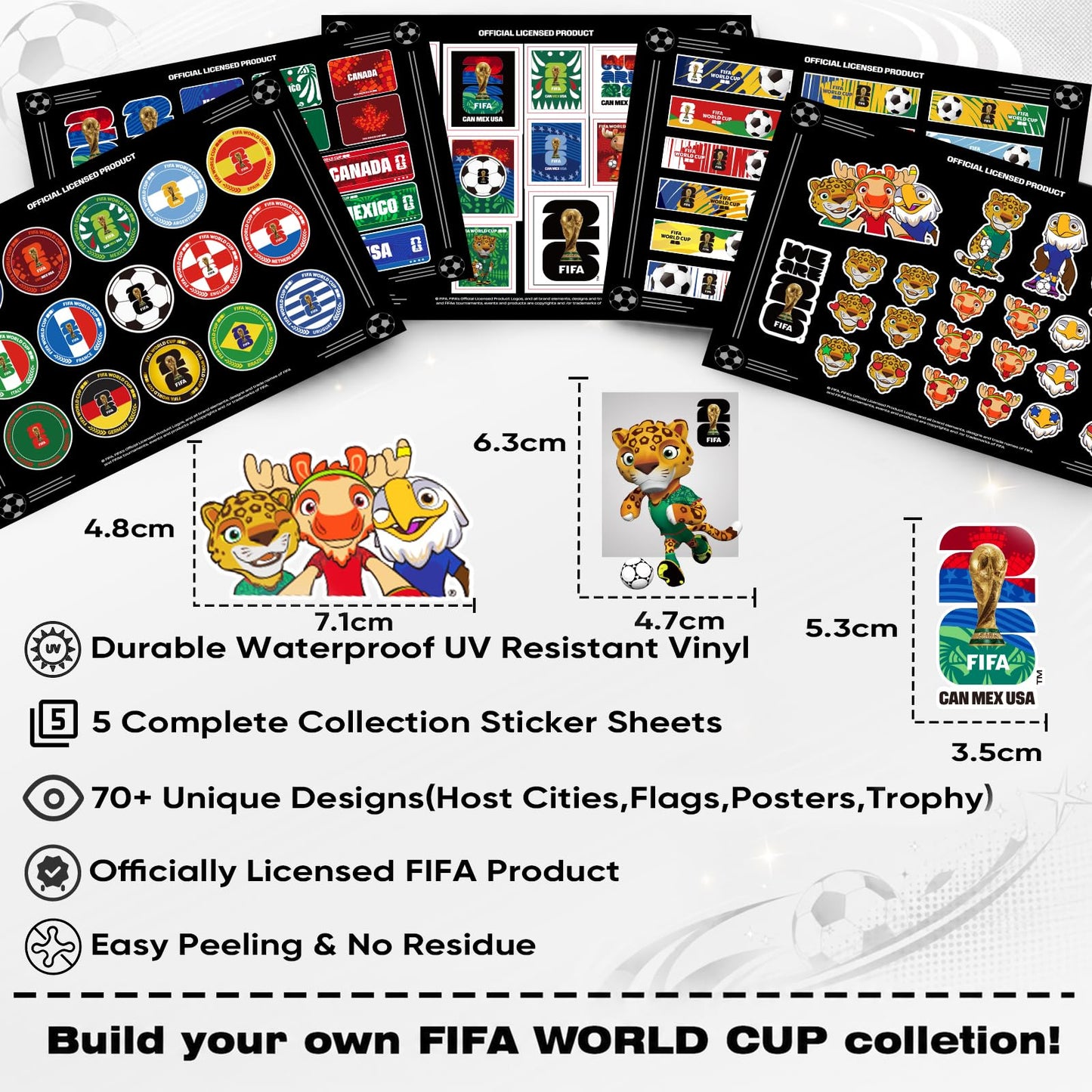 FIFA World Cup 2026 Stickers - Official Soccer Sticker with Trophy, Host City, Flags & Mascot Design, Waterproof Stickers for Water Bottle Laptop Phone, Soccer Party Favors (FIFA Nation Collection B)
