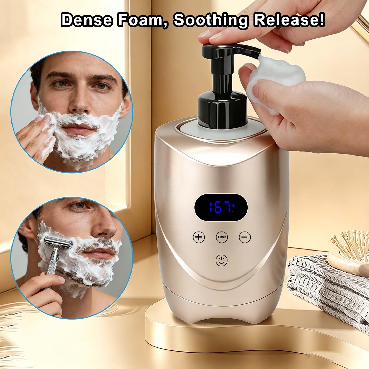 BACTIBLAST Champagne Colour Hot Lather Machine Barber – Professional Hot Shave Lather Machine for Men’s Facial Shaving | Shaving Cream Heater & Foam Machine, 500ml Bottles ×2,Hot Foam Machine Barber