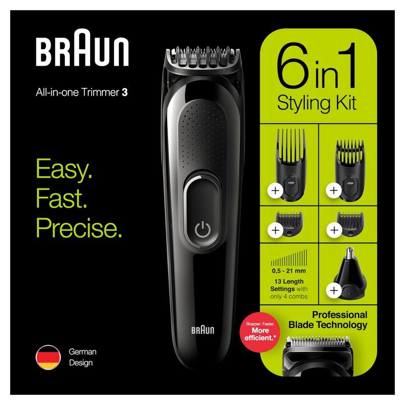Braun Hair Clippers for Men MGK3220, 6-in-1 Beard Trimmer, Ear and Nose Trimmer, Mens Grooming Kit, Cordless & Rechargeable
