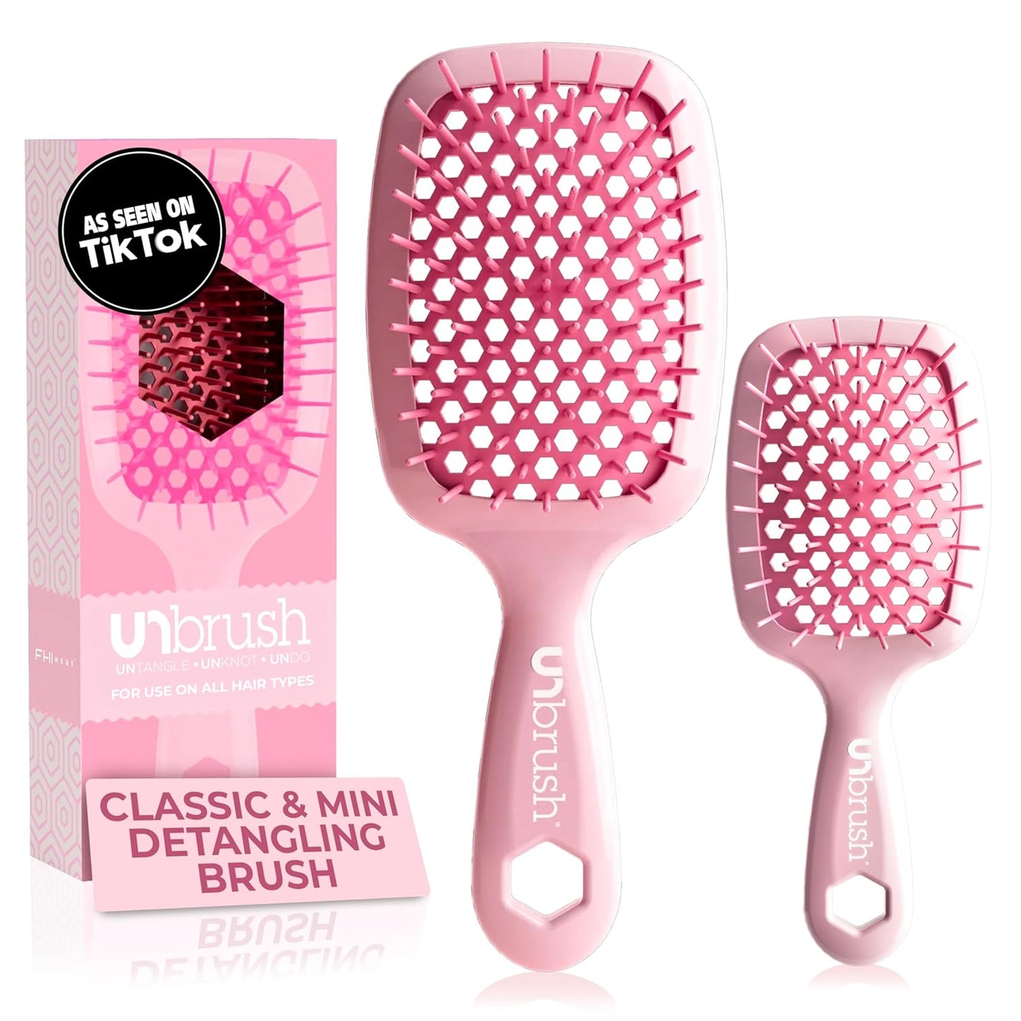 FHI Heat Detangling Brush Combo Pack - Original & Mini UNbrush for All Hair Types | DuoFlex Anti-Static Vented Brush