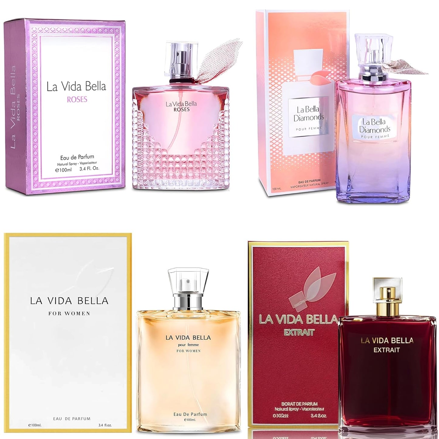 4PCS Women's Perfume Gift Set - Sweet Fruity Vanilla Scents | 3.4 Fl Oz Each