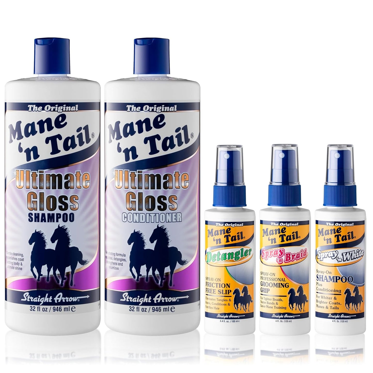 Mane 'n Tail Ultimate Gloss Shampoo & Conditioner Set | 32 Oz Each + 4 Oz Detangler Spray