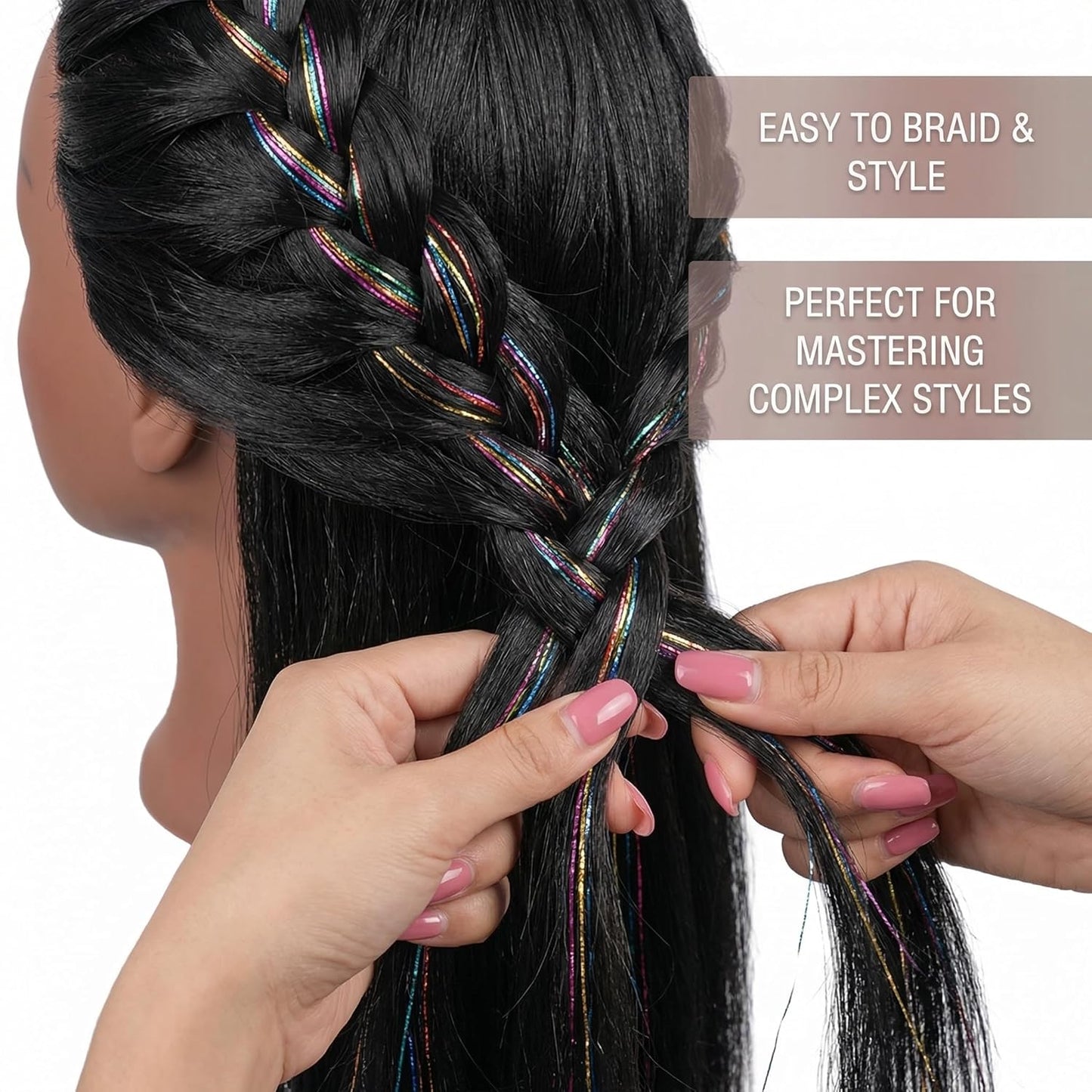 16-Inch Human Hair Mannequin Head - Braiding Practice Doll with Clamp Stand | Black