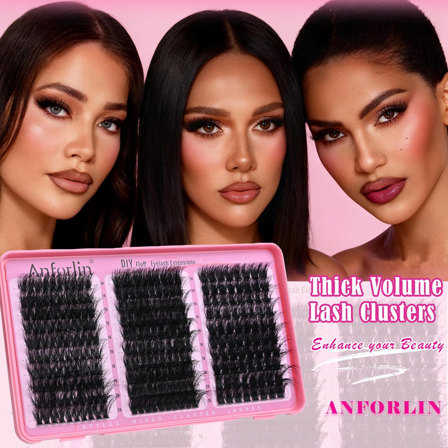 Thick Lash Clusters 14-20MM Volume Lash Extension 80D+180D+280D Eyelash Clusters 3 Styles Individual Lashes 280pcs Eyelash Extensions D Curly Lash Extension DIY at Home by Anforlin