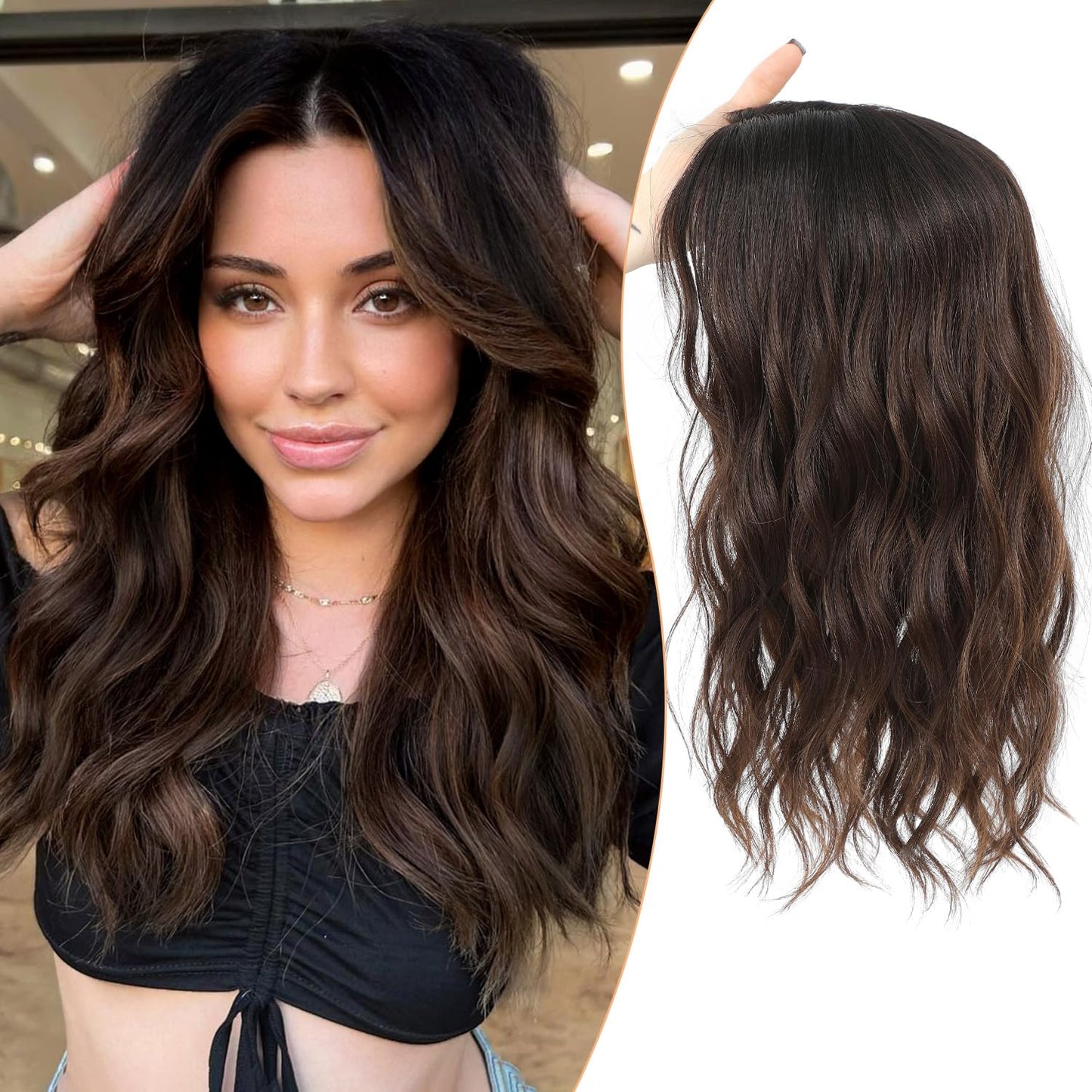 Hair Topper for Women - 16 Inch Natural-Looking Synthetic Hairpiece with Soft Volume & Secure Clips